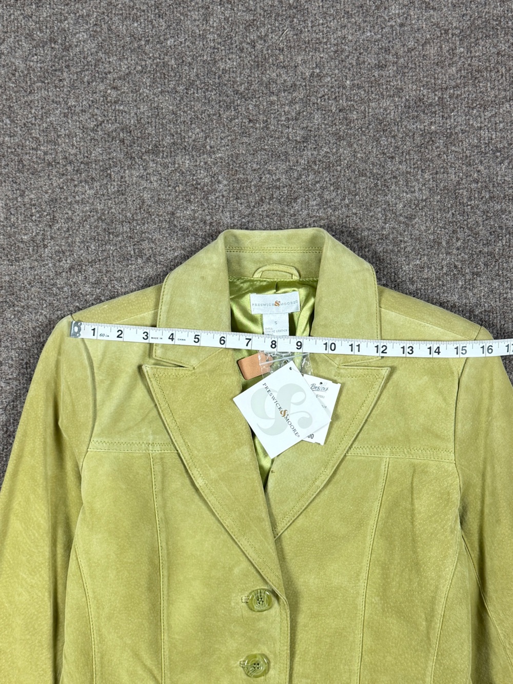 NWT Green Suede Leather Blazer Jacket Women’s S Lightweight Button Front Y2K - Picture 9 of 11